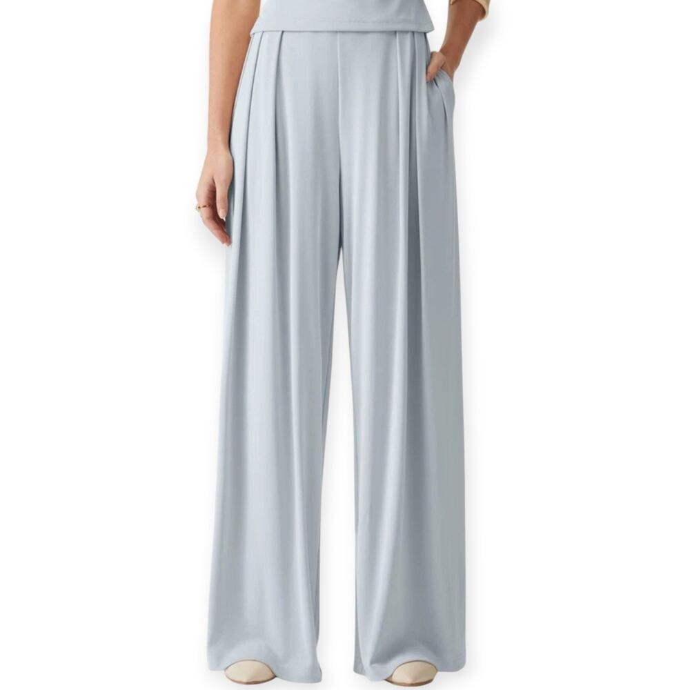 NWT OGL Sandwashed Mid Rise Pleated Wide Leg Palazzo Pants Size 2XL Smoke Blue
